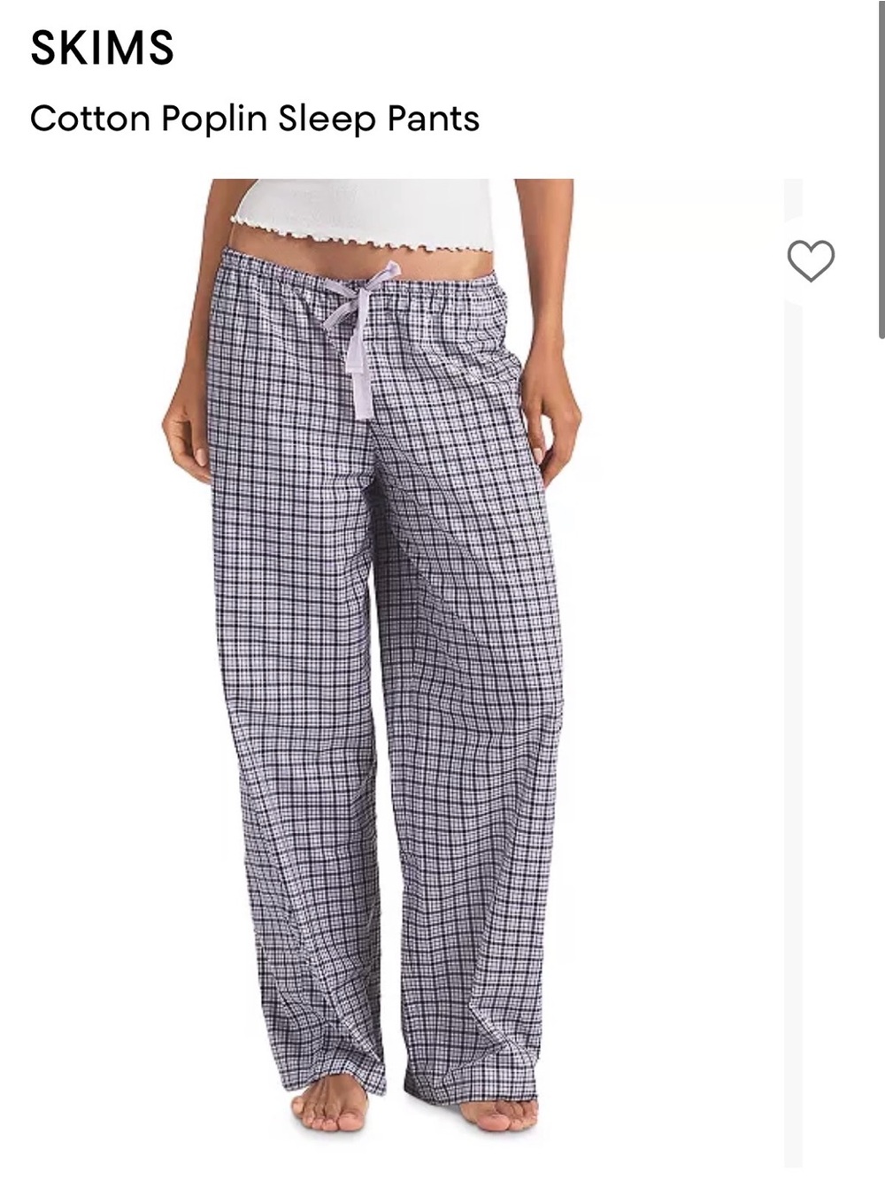SKIMS Plaid Cotton Poplin Sleep Pants in Blue and White